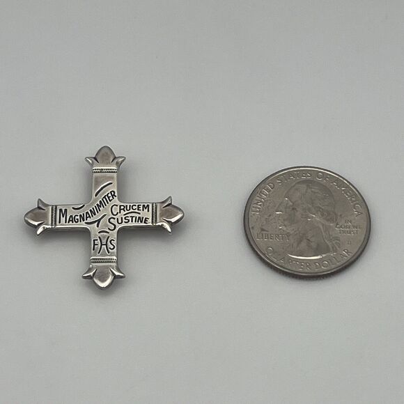 Vintage James Avery Sterling Silver Maganimiter Crucen Sustine Cross Pendant Pin - Picture 5 of 5